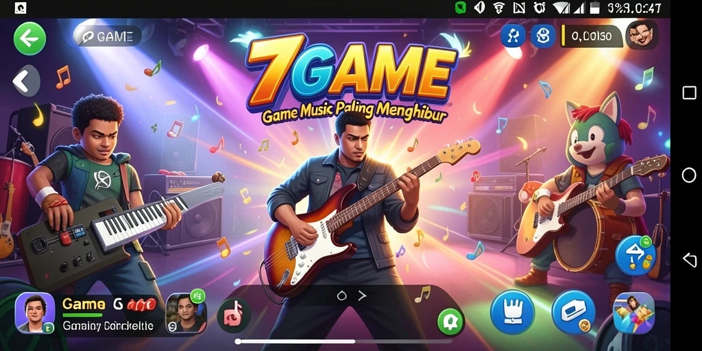 Tangkapan layar utama 7GAME menampilkan gameplay musik yang menarik.