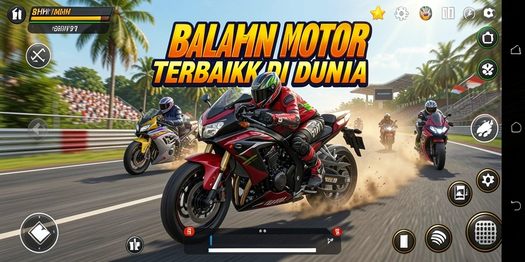 Gameplay seru 8HHH dengan aksi balapan motor mendebarkan.