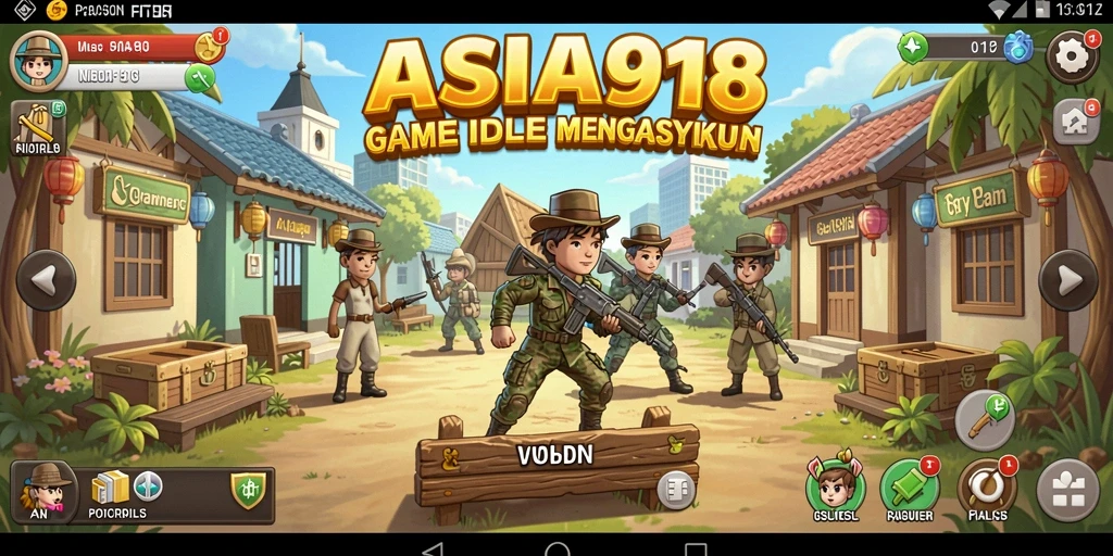 Screenshot gameplay ASIA918 menampilkan karakter yang mengumpulkan sumber daya secara otomatis.