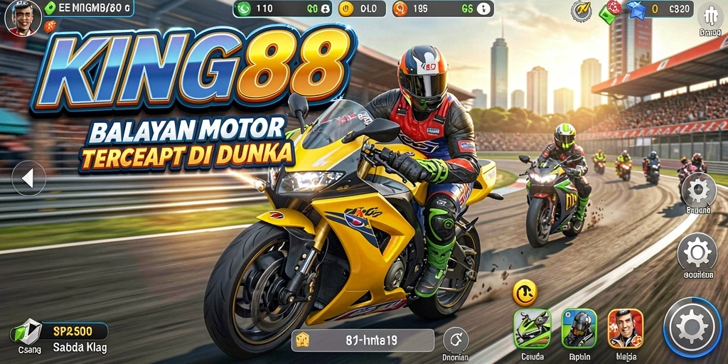 Tangkapan layar KING88 menampilkan aksi balapan motor yang mendebarkan.