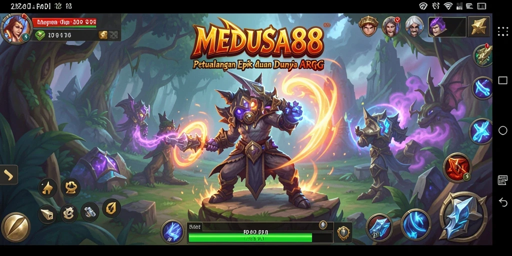 Tangkapan layar MEDUSA88 menampilkan aksi pertempuran seru di dunia fantasi.