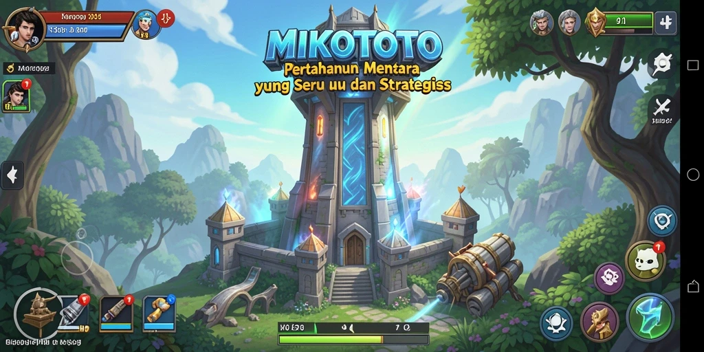 Screenshot gameplay MIKOTOTO menampilkan menara dan serangan musuh yang mendebarkan.