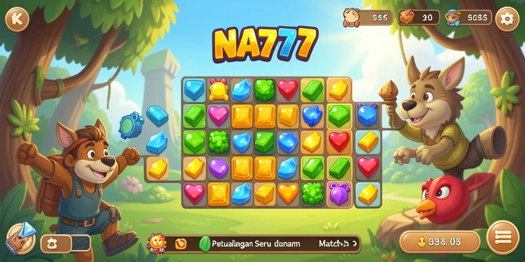Tampilan gameplay seru di NA777 dengan kombinasi objek berwarna.