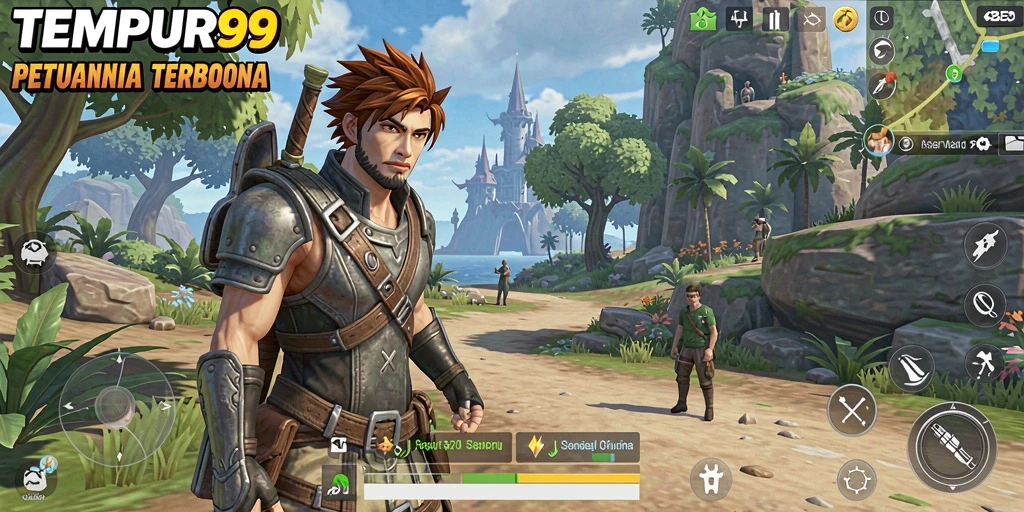 Tampilan gameplay TEMPUR99 di dunia terbuka yang luas.