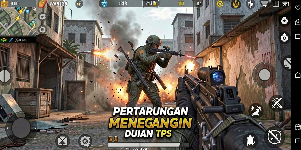 Screenshot gameplay <strong>WAR138</strong> menampilkan aksi tembak-menembak yang seru dan mendebarkan.