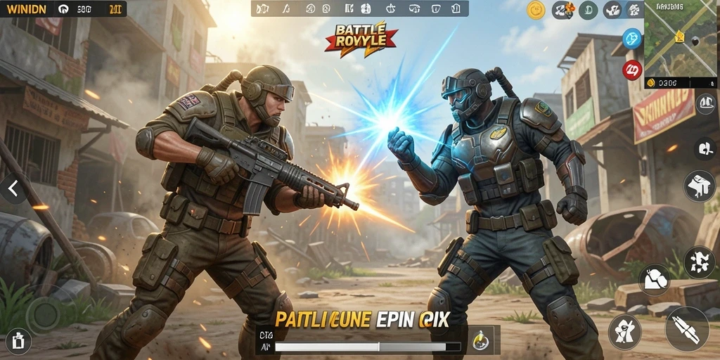 Screenshot gameplay WINIDN yang menunjukkan aksi seru Battle Royale.