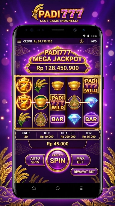 Antarmuka pengguna padi777 yang menarik dan sederhana.