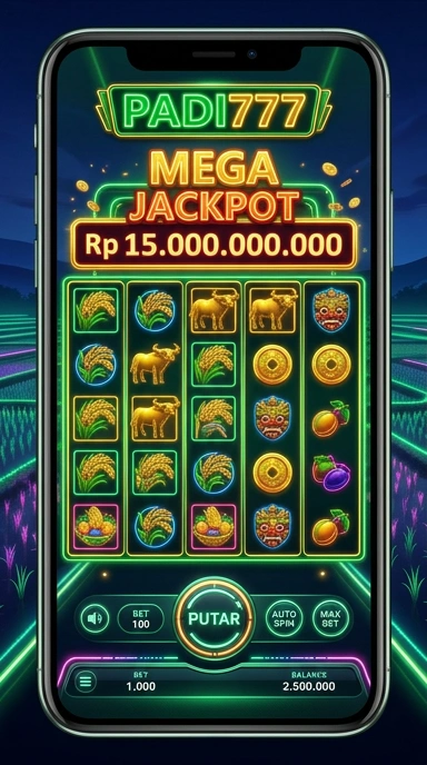 Screenshot aplikasi padi777 menunjukkan berbagai kategori yang tersedia.